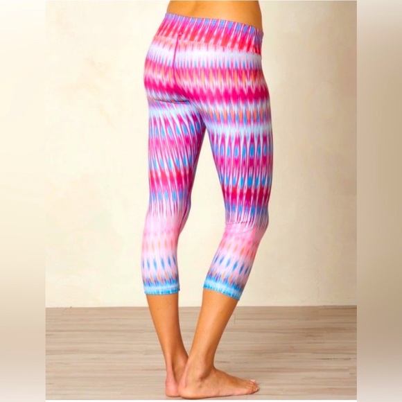 PrAna Roxanne Printed Leggings Crop Stretch Yoga Pink Blue SZ S - Picture 2 of 8
